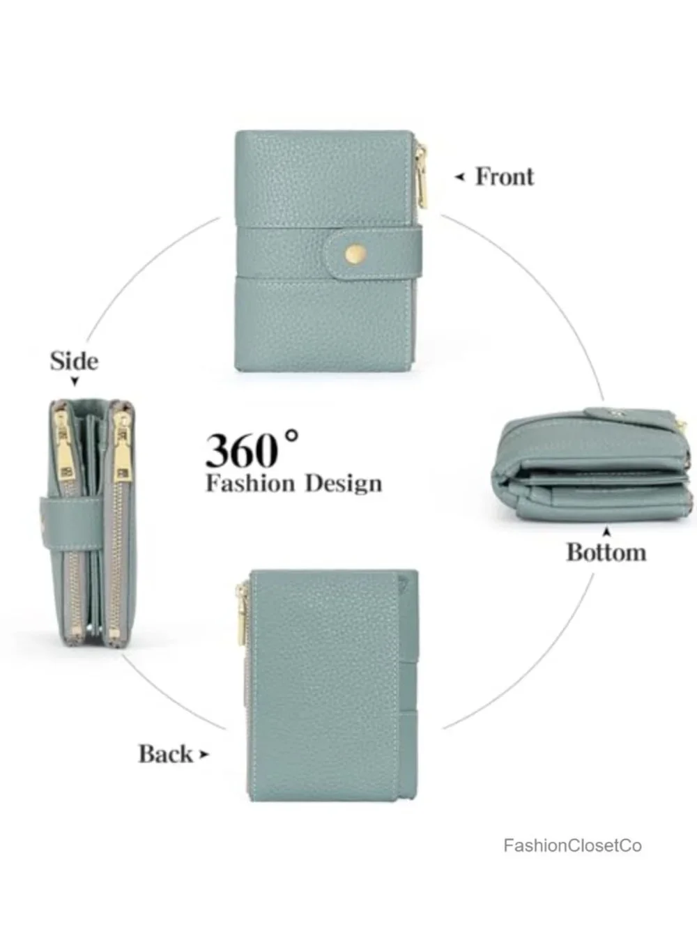RFID Blocking Trifold Leather Wallet with Credit Card Slots and Zipper Coin